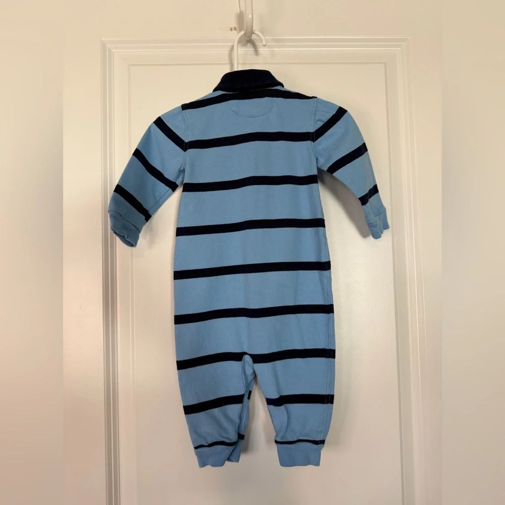 Ralph Lauren Boys Striped Rugby Cotton Coverall Blue Size 6 Months